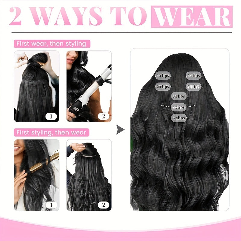 Straight Human Hair Clip In Hair Extensions For Women 100% Unprocessed Full Head Brazilian Virgin Hair Natural Black Color, 8/Pcs With 18Clips, 4.06 oz